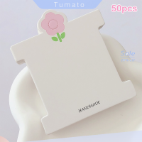 Tumato การ์ดแสดงผลดอกไม้สีชมพู50ชิ้นสำหรับยางรัดผมปิ่นปักผมทำด้วยมือเครื่องประดับ DIY แขวนป้ายบัตรงานฝีมือสีขาวกิ๊ฟหนีบผมบรรจุภัณฑ์กระดาษแข็ง