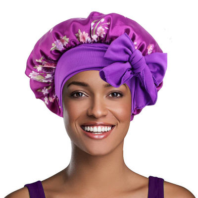 Strap Printed Round Hat Womens Long Hair Scarf Hat Sleeping Cap Reversible Bonnet Women Curly Hair Wrap Sleep Cap