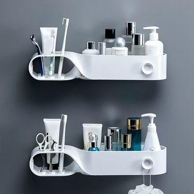 2Pcs Bathroom Shelves Wall Mount Organizer Toothbrush Toothpaste Holder Storage Rack for Bathroom Accessories