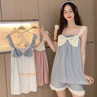 pajamas women New bow sling set milk silk Korean version cute sleeveless home clothes sleepwear dress lady