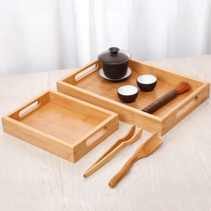 Japanesestyle Wooden Bamboo Serving Tray Tea Breakfast Saucer Fruit