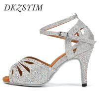 DKZSYIM Rhinestone รองเท้าเต้นรำละตินผู้หญิง Multicolor Salas รองเท้าเต้นรำบอลรูมสำหรับสาวๆขนาดใหญ่ส้นบาง5ซม.-8.5ซม.