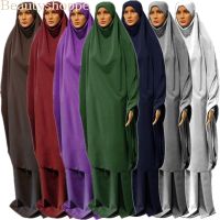 【YF】 Women Prayer Clothes Set Muslim Abaya Jilbab Long Dress Arab Hijab Scarf Ramadan Overhead Full Cover Worship Service Mid