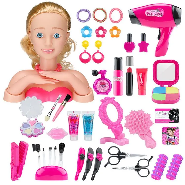 Beauty Salon Playset for Girls 41pcs/Set Styling Head Doll Makeup Toys  Fashion Pretend Makeup Set with Toy Hairdryer Mirror and Other Accessories  for Kids Birthday Gifts great 