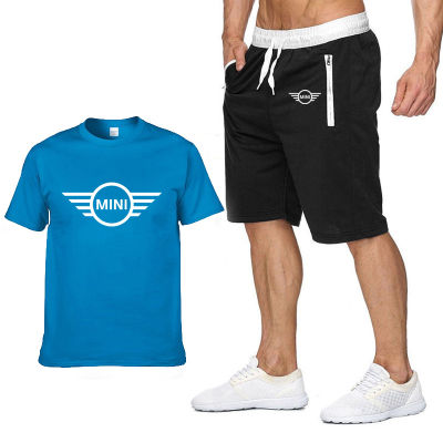 2021Summer Men T-shirt Mini Car Logo Printing Fashion Casual Cotton Short sleeve Round Neck Mens T-shirt+shorts 2 piece suit