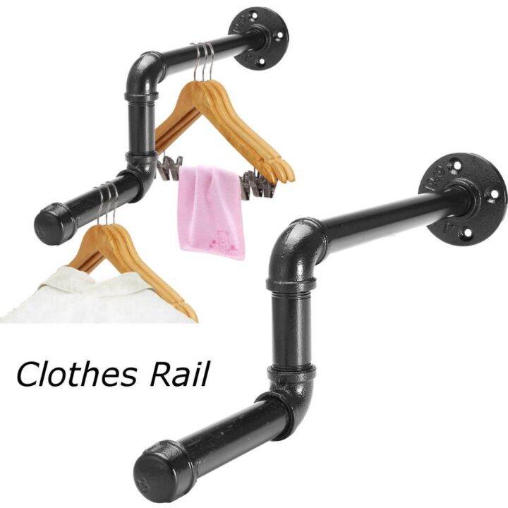 Industrial Vintage Wall Mounted Iron Clothes Rail Pipe Rack Home Laundry Shelf Lazada