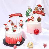 TMChristmas Cake Decoration Plug-In Set เป็นการ์ดเค้กคริสต์มาสชายชราสีแดงต้นคริสต์มาส Snowman