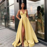 Elegant Stap V Neck High Waist Corset Slit Party Cocktail Maxi Dress Graduation Long Robe Gown Women Sexy Summer Evening Dress