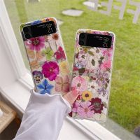 【Electronic Store】เคสโทรศัพท์ภาพวาดดอกไม้สีสันสดใสเกาหลีสำหรับ Samsung Galaxy Z Flip 3 4ฝาครอบใสน่ารักเคสป้องกันสำหรับ Z Flip3 Flip4 5G
