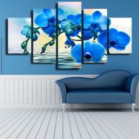 Blue Orchid Flower Wall Art-ภาพผ้าใบสมัยใหม่ HD พิมพ์5ชิ้น-ห้องนั่งเล่นตกแต่งบ้านภาพวาด Poster