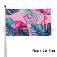 【CW】 Pink With Monstera Flag Car Aesthetics Japan Florida