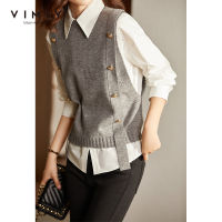 VIMLY Sweater for Women 2021 Autumn New Knitted Vest Outwear Sleeveless Tank Tops Elegant Female Clothing Pull femme F9231