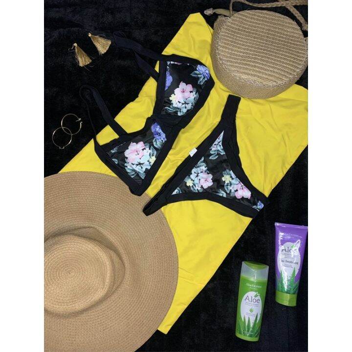 black floral two piece bikini Lazada PH