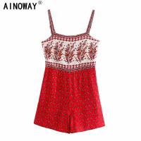 Vintage Chic Women Floral Print Bohemian Beach Rompers Ladies Rayon Cotton Strapless Boho Playsuits Overall Romper