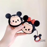 Cute Min-nie Mic-key Round Earphone Case for Apple AirPods 1 2 Silicone Cover Headphone Air Pods Pouch Protective AirPod Accessories Black Red