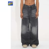 Washed Retro Straight Wide-leg Pants Baggy Denim Jeans Y2K Clothes Black Straight Luxury Denim Trousers Pantalon Homme