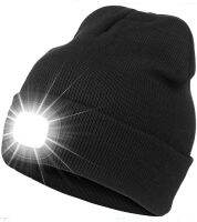 Led Headlamp Cap Winter Warm Cold Protection Knitted Hat Night Hiking Fishing Glow Beanie Hats Unisex Outdoor Fashion Headlight