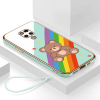 เคสhuawei mate20x กรอบสีทองชุบด้วยไฟฟ้า รวมทุกอย่าง ฝาหลัง วัสดุ TPU ป้องกันการหล่น ป้องกันการชนกัน กันน้ำ สายรัดข้อมือการ์ตูนน่ารัก เคสโทรศัพท์มือถือ