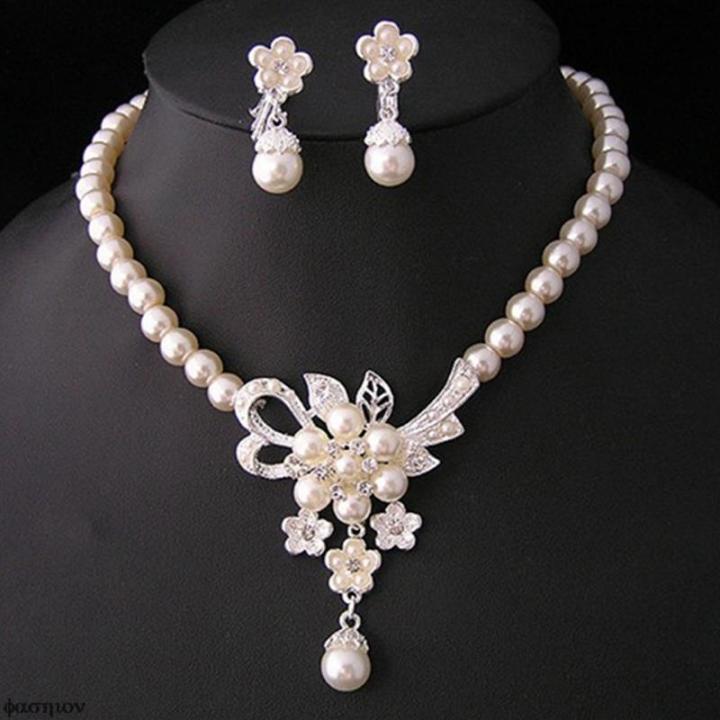 Cheap pearl necklace on sale and earring set