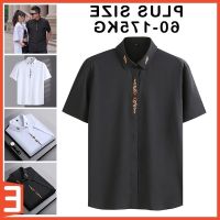 COD DDDGRYTRY [XL-10XL] Plus Size Shirt Men Women Kemeja Lelaki Lengan Pendek Saiz Besar Loose Collar Short Sleeve Embroidery White Black Top Shirts Man Casual Big Oversized Clothing