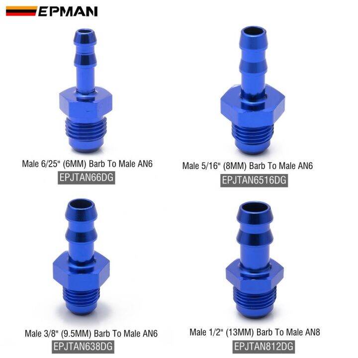 epman-10pcs-6an-male-flare-to-5-16-quot-hose-barb-fuel-line-tube-fitting-adapter-blue-aluminum-for-fuel-system-epjtan6516dg