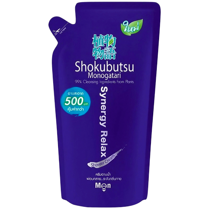 fernnybaby-โชกุบุสซี-โมโนกาตาริ-ชนิดถุง-shokubutsu-monogatari-500ml-สูตร-ครีมอาบน้ำโชกุบุสสึ-ถุง-สีน้ำเงิน-500-มล