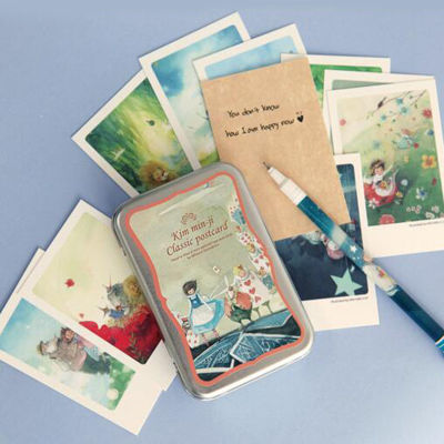 40pcslot Alice tin Box greeting cards set Mini retro postcards European Classical style Cards &amp; Invitations H011