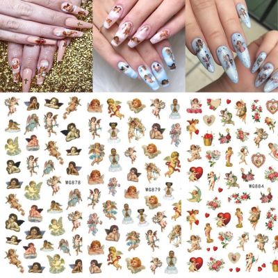 【LZ】 3D Baby Angels Cherub Nail Art Stickers Wings Cupid Love Bow Valentine Virgin Mary Religious Series Self Adhesive Nail Decals