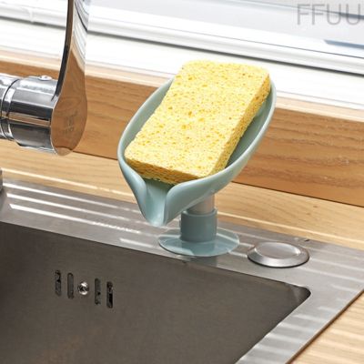✘ [ff86]Sponge Holder Sponge Draining Rack Leaf Shape Plastic Tray Draining Dish Kitchen Bathroom Supplies Green