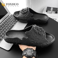 2023 Summer Thick Sole Men Slippers Punk Lion Head Pattern Soft EVA Cloud Slides Outdoor Fashion Beach Sandals Casual Flip Flop House Slippers