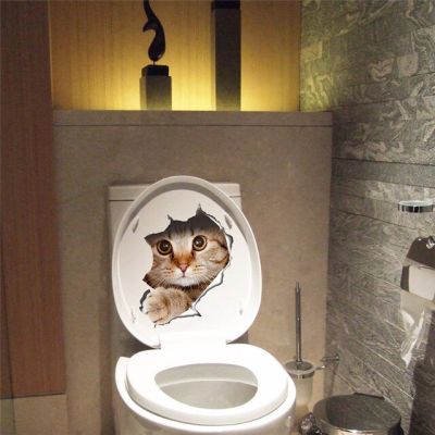 【SALE】 nancarenko1977 แมวสดใส3D ชนสวิทช์ผนังสติกเกอร์ห้องน้ำห้องส้วมตกแต่งรูปลอกสัตว์ตลกตกแต่งโปสเตอร์พีวีซีจิตรกรรมฝาผนังศิลปะ
