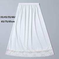 Lace Decoration Bust Skirt Long Skirt Design Basic Stain Silk Half Silp for Dress Women Underskirt 35-85cm White Black Petticoat