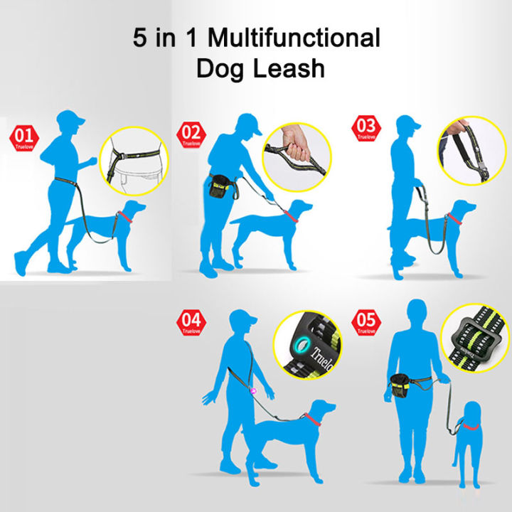 truelove-5-in-1-hands-free-dog-leash-running-nylon-durable-reflective-pet-dog-leashes-for-large-dogs-adjustable-training-lead
