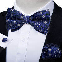 สีฟ้า Pre-Tied คริสต์มาส Bowtie ซานตาคลอสโบว์ผูกสำหรับผู้ชายผ้าไหมต้นคริสต์มาสผีเสื้อโบว์กระดุมข้อมือชุดอุปกรณ์เสริมผู้ชายของขวัญ