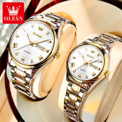 OLEVSนาฬิกาคู่รัก/นาฬิกาผู้หญิง/นาฬิกาผู้ชาย2023ขายกันน้ำสแตนเลสแฟชั่นCasualนาฬิกาควอตซ์