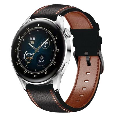 สายนาฬิกาหนังแท้เย็บ3สีสำหรับนาฬิกา Huawei GT (สีดำ)