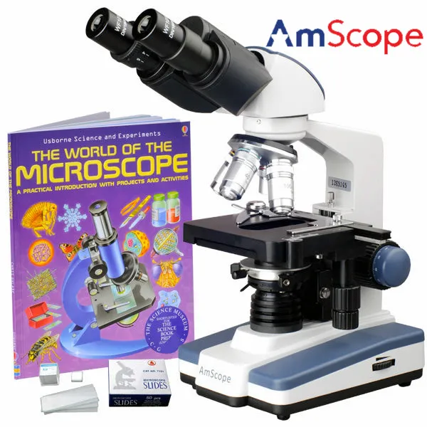 AmScope 2500X LED Lab Binocular Compound Microscope W/ 3D Stage, Book ...