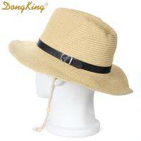 DongKing Cowboy Hat Panama Hat Trilby Gangster Cap Casual Trendy Stetson Cap Straw Jazz Hat Black Leather Belt String Stopper