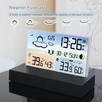 hot【DT】 Digital Weather Transparent Temperature and Humidity Alarm Forecast Indoor Outdoor Hygrothermograph