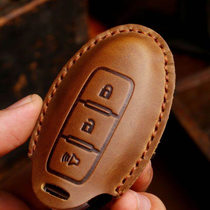 luxury-car-key-case-cover-leather-keychain-holder-accessories-for-nissan-xtrail-qashqai-tiida-teana-sylphy-remote-keyring-shell