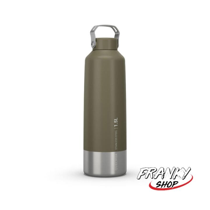 พร้อมส่ง-ขวดน้ำสเตนเลสสตีลสำหรับการเดินป่า-stainless-steel-hiking-flask-with-screw-cap-mh100-1-5-l-khaki