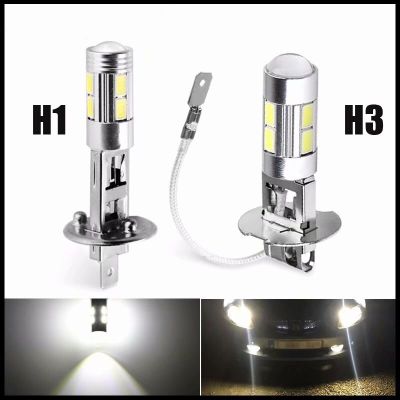 หลอดไฟ LED H3 H1 2ชิ้น LED พลังงานสูงแสงสว่างสีขาวมาก6000K 12V 10-SMD ถอดรหัสรถยนต์5630โคมไฟอัตโนมัติ DRL ไฟตัดหมอกขับรถ