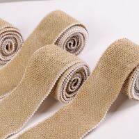 2Meters/Roll Natural Jute Burlap Hessian Ribbon with Fake Pearls Christmas Rustic Vintage Wedding Birthday Party Decoration Tape