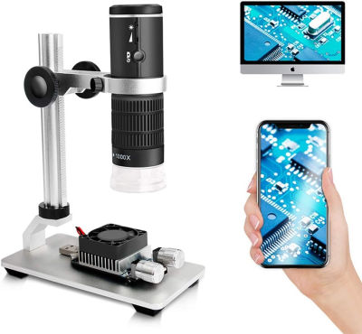 Cainda WiFi Digital Microscope for iPhone Android Phone Mac Windows, HD 1080P/720P Video Record 50-1000X Magnification Wireless Portable Microscope with Adjustable Metal Stand and Carrying Bag