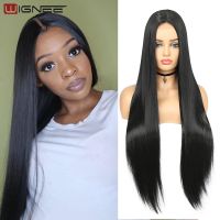 【LZ】❁  Wignee Long Straight Wig 30 Inch Black Wig Middle Part Lace Wigs With High Lights Synthetic Hair Wigs For Black Women Cosplay