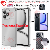 (4ใน1) C53 Realme เคสโทรศัพท์ Realme สำหรับ OPPO,เคสโทรศัพท์กันกระแทก + หน้าจอกระจกนิรภัยป้องกันเต็มพื้นที่กระจกนิรภัยป้องกันหน้าจอ + ฟิล์มเลนส์กล้อง + ฟิล์มหลังคาร์บอนไฟเบอร์3D