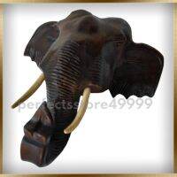 งานไม้แกะสลัก Home decoration Brown elephant head หัวช้างแกะสลักจากไม้จามจุรีสีเนื้อไม้น้ำตาลเข้มขนาด 12x12x5 นิ้ว ช้างศึก งานแกะสลักติดฝาผนัง ความเชื่อ ฮวงจุ้ย สัตว์มงคล ตกแต่งบ้าน รีสอร์ท โรงแรม (wooden)