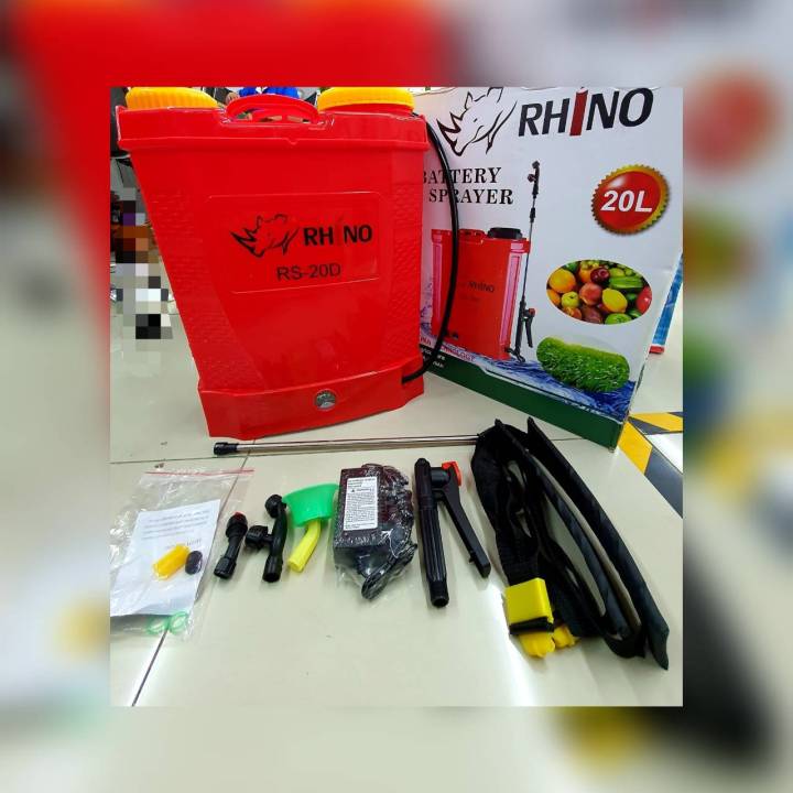 rhino-เครื่องพ่นยา-รุ่น-rs-20d-ขนาดถัง-20-ลิตร-สีแดง-แบตเตอรี่-พร้อมหัวฉีด-3แบบ-ครบชุดพร้อมใช้งาน-ถังพ่นยา-เครื่องพ่นยา