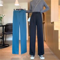 CODpz119nb Ready Stock Korean Young Fashion Plus Size Office Pants Womens Casual Fashion Solid Color High Waist Long Trousers Wide Leg Drape Pants