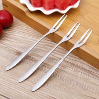 1/3/5pcs Stainless Steel Two-tine Flatware Fruit Fork Birthday Party Fruit Pick Fruit Fork Snack Dessert Fork Kitchen Accessory